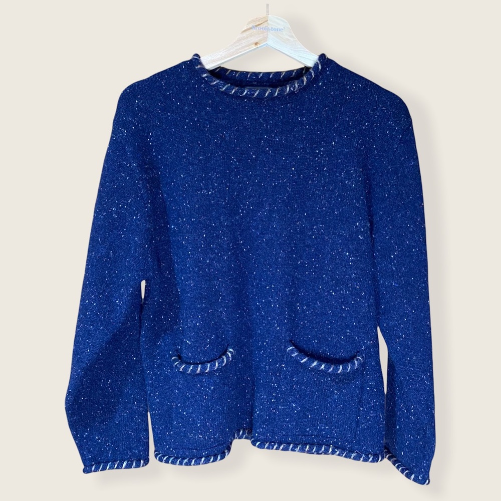 Woolrich: Women's BOHO Speckled Vintage Wool Pullover Pocket Sweater L